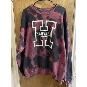 Harvard Sweatshirt Large Tie-dye Rose Pink And Black Crew Neck No Hood